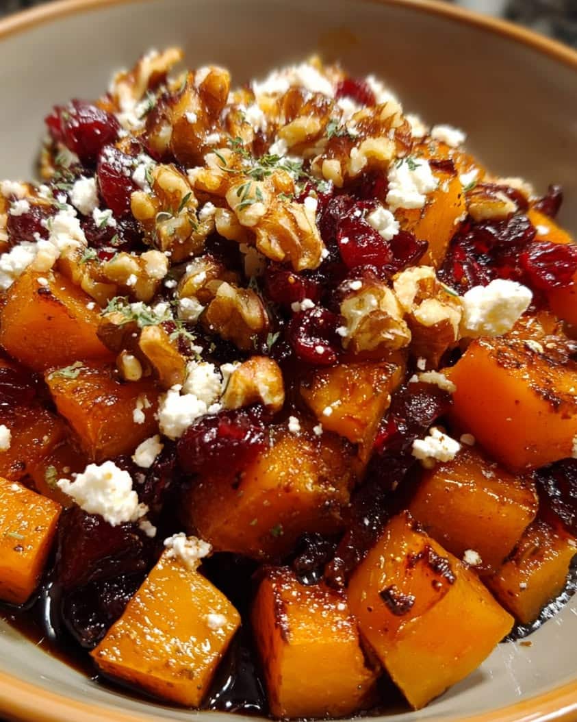 caramelized butternut squash feta walnuts