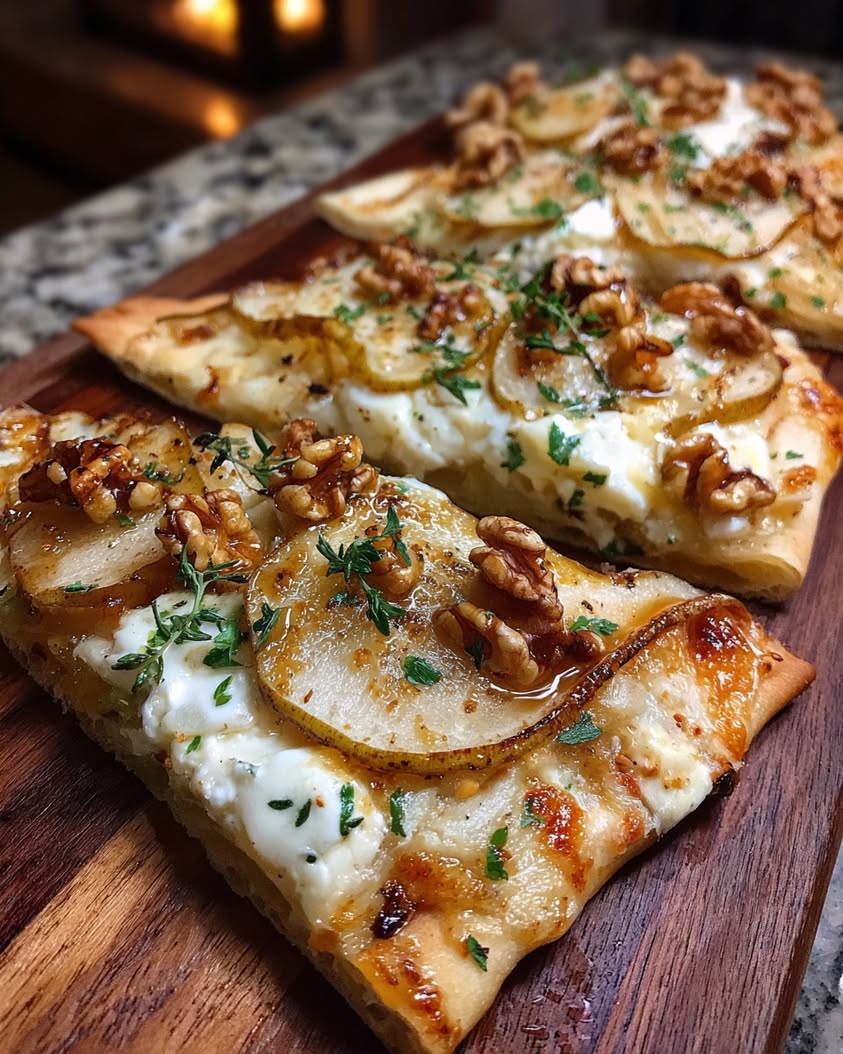 caramelized pear flatbread brie walnuts