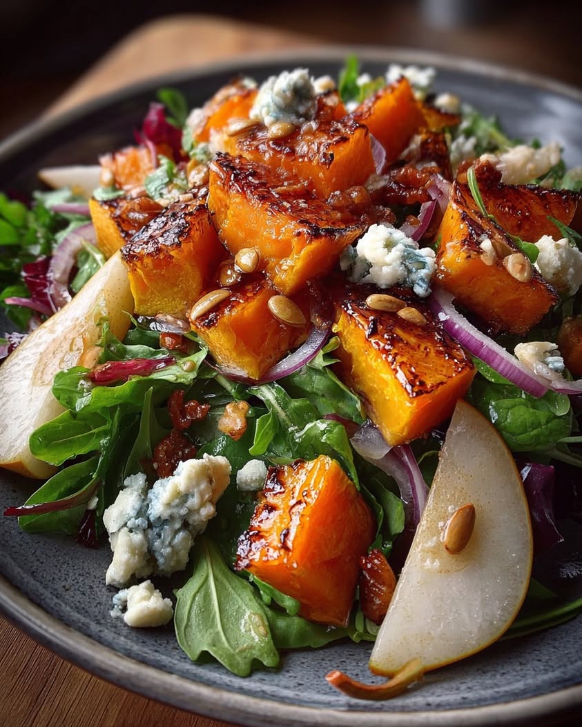 caramelized red kuri squash salad