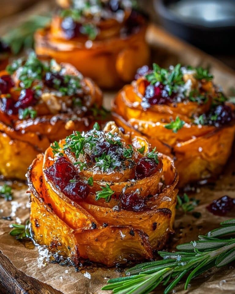Cranberry Sweet Potato Roses with Whipped Brie and Walnut Dust