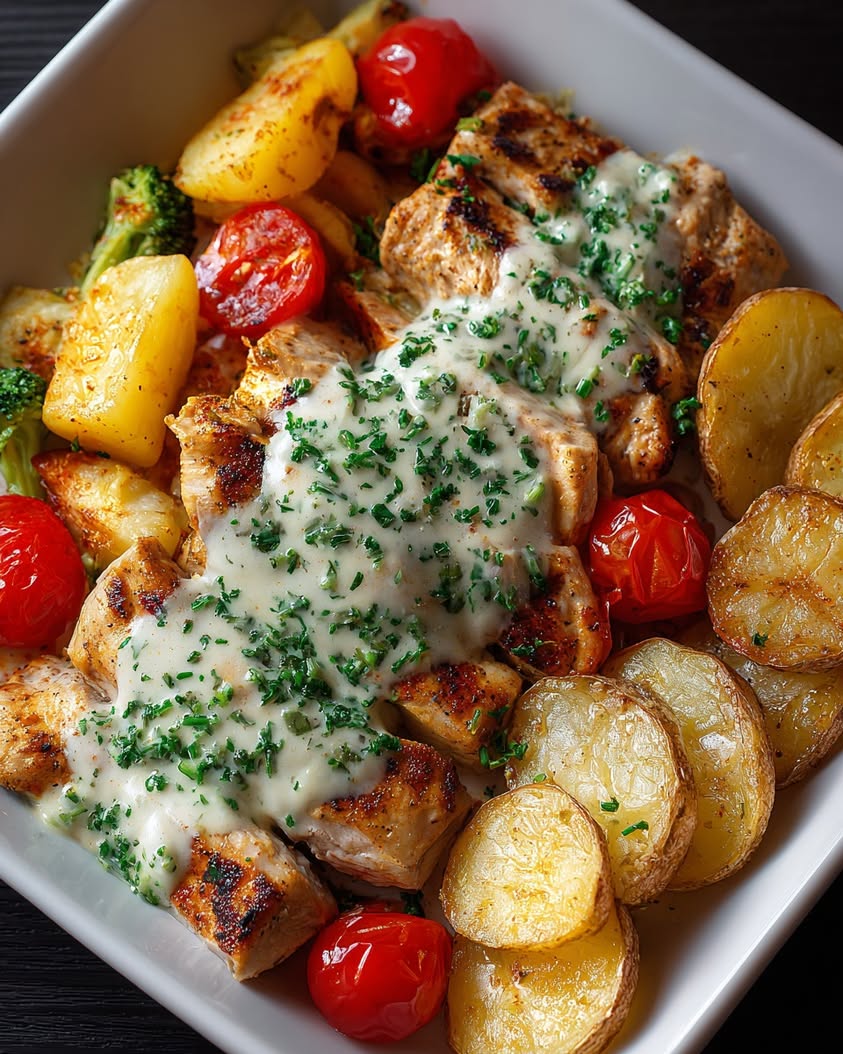 creamy herb chicken roasted veggies