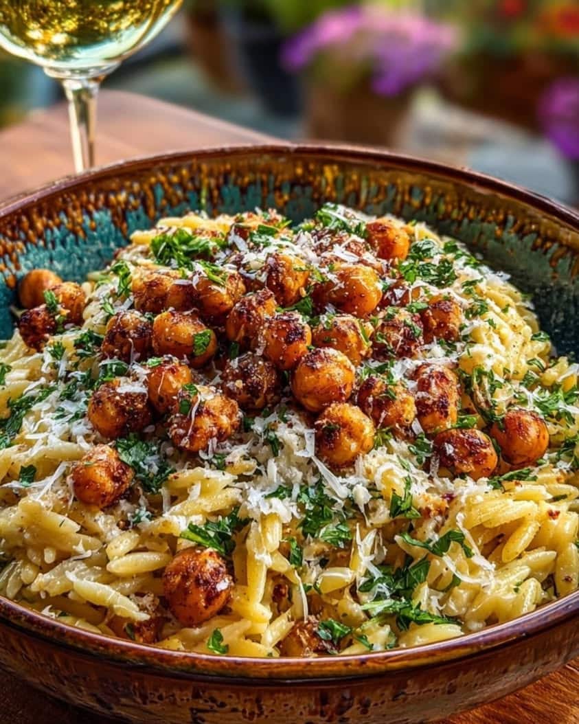 creamy lemon ricotta orzo chickpeas