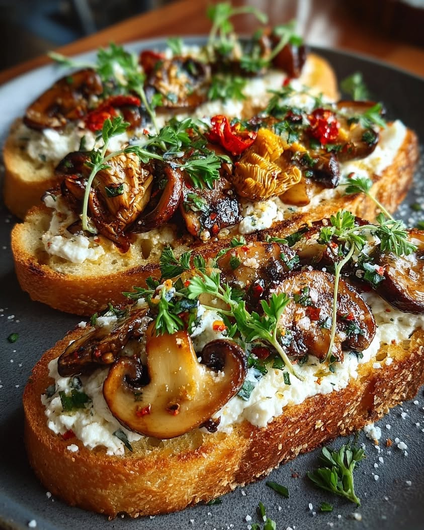 exotic mushroom ricotta toast