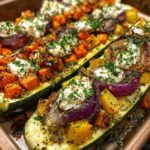 golden roasted holiday vegetable zucchini boats