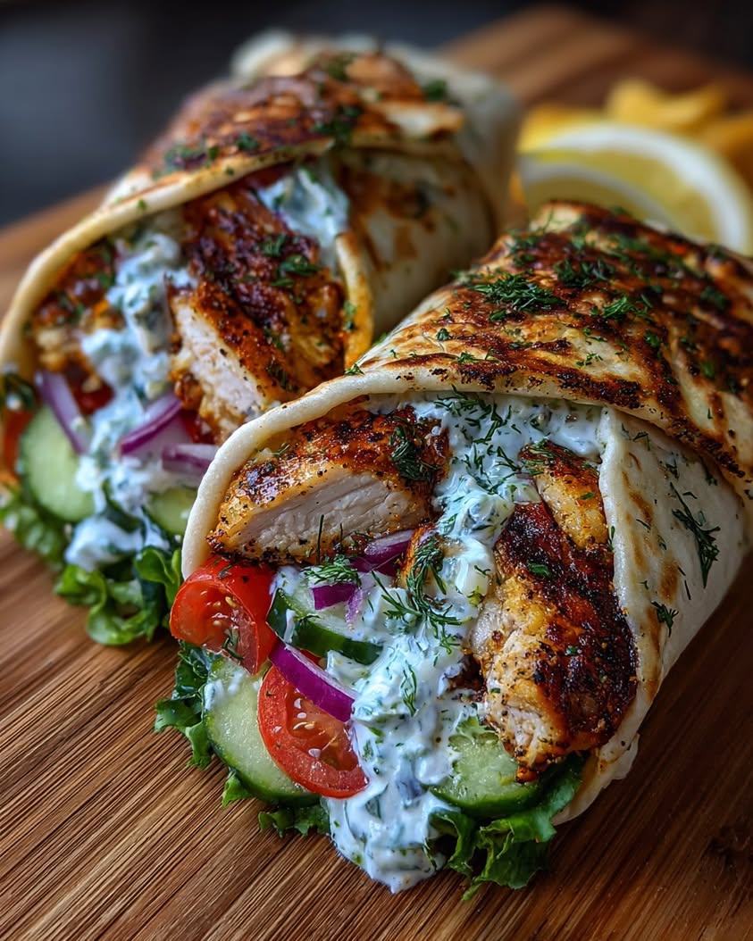 greek chicken wraps with sauce