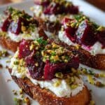 holiday beet burrata crostini pistachio