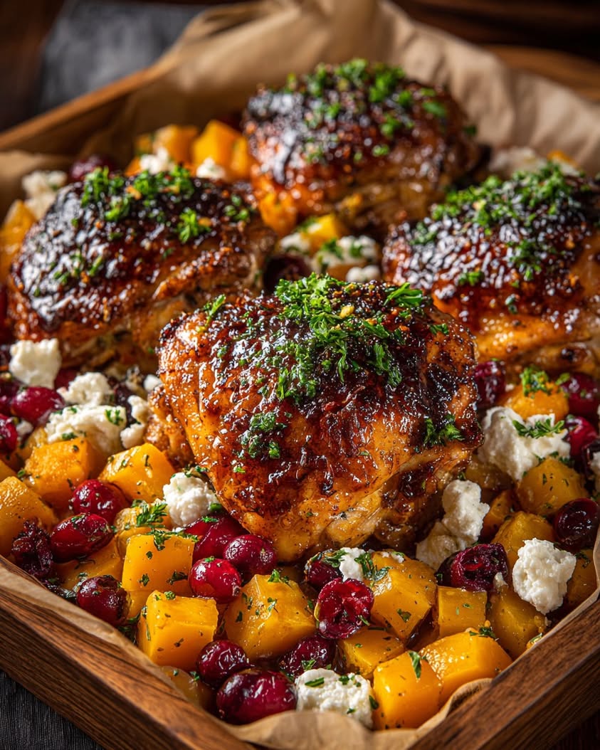 maple garlic chicken thighs butternut feta