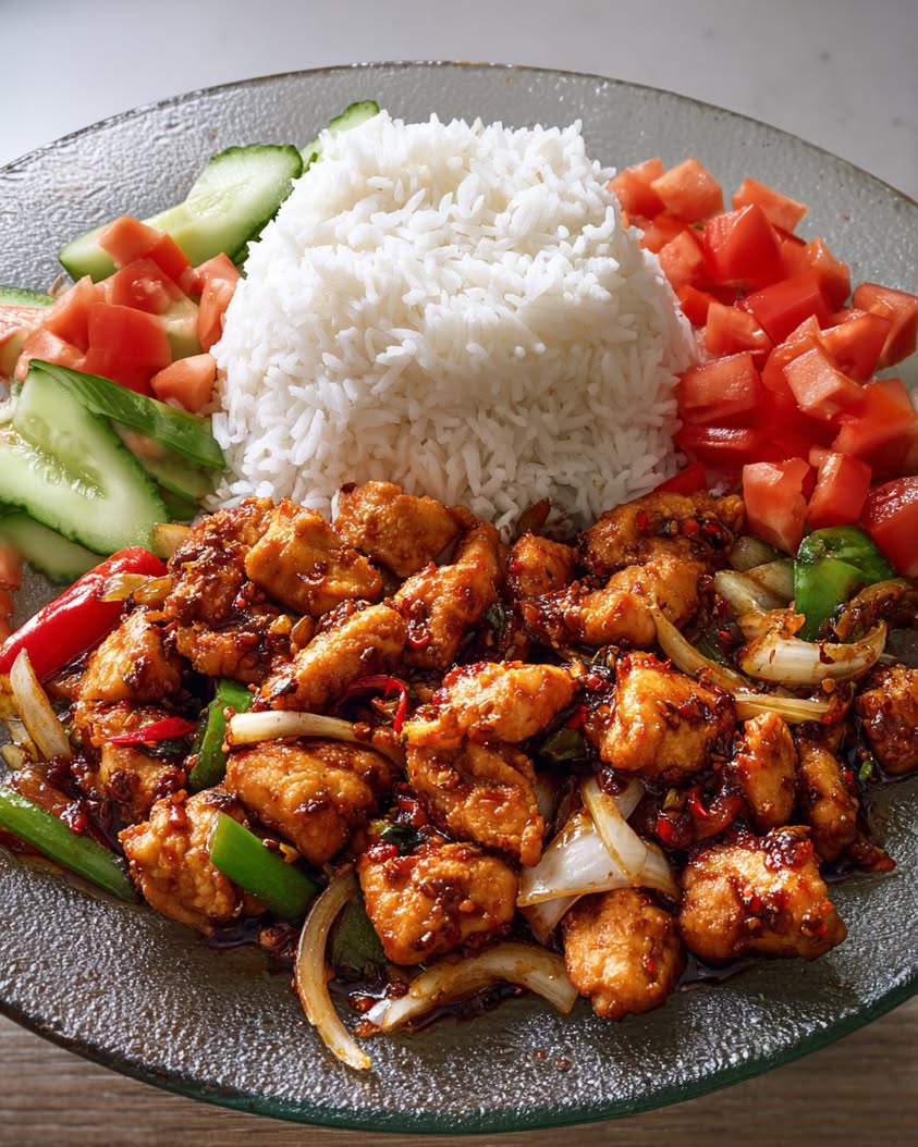 spicy garlic chicken steamed rice