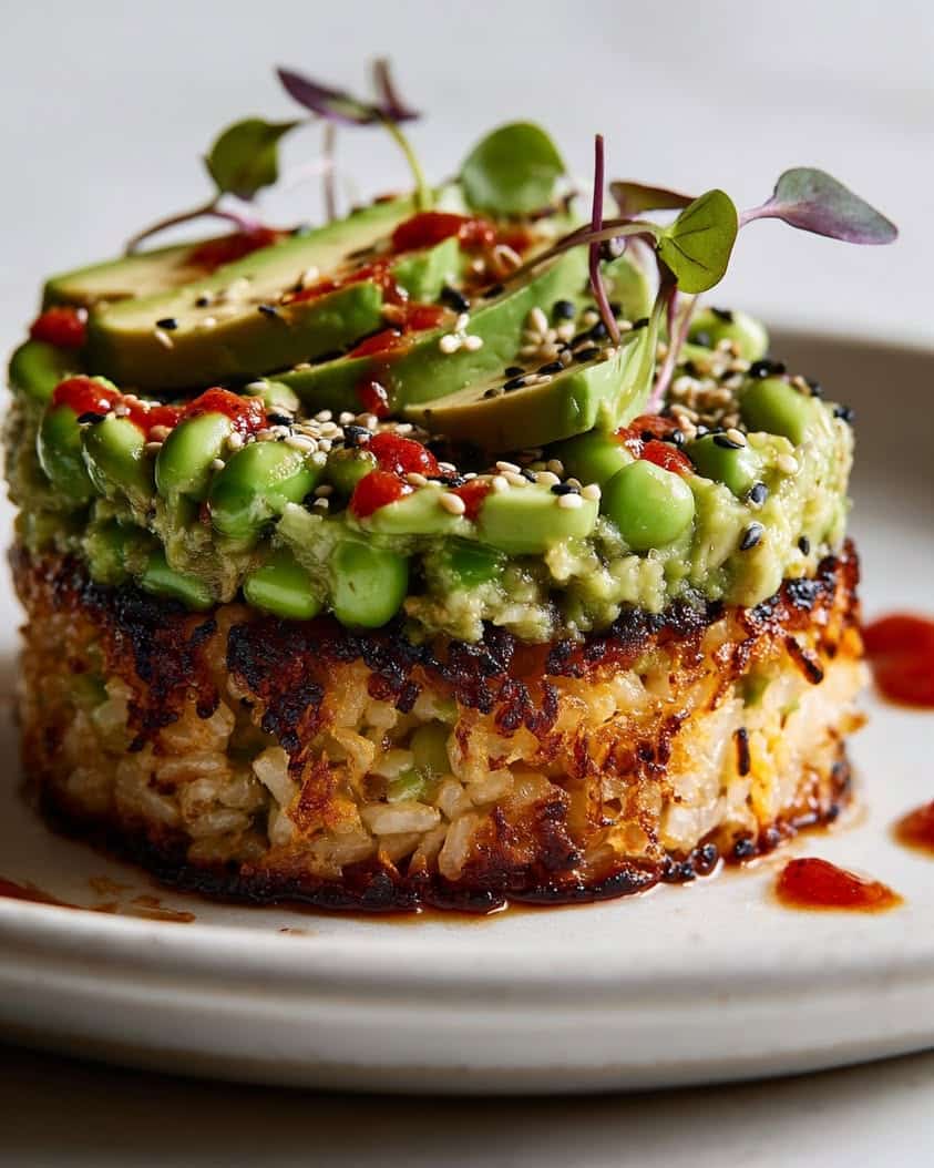 Crispy Rice Cakes with Edamame Avocado Whip