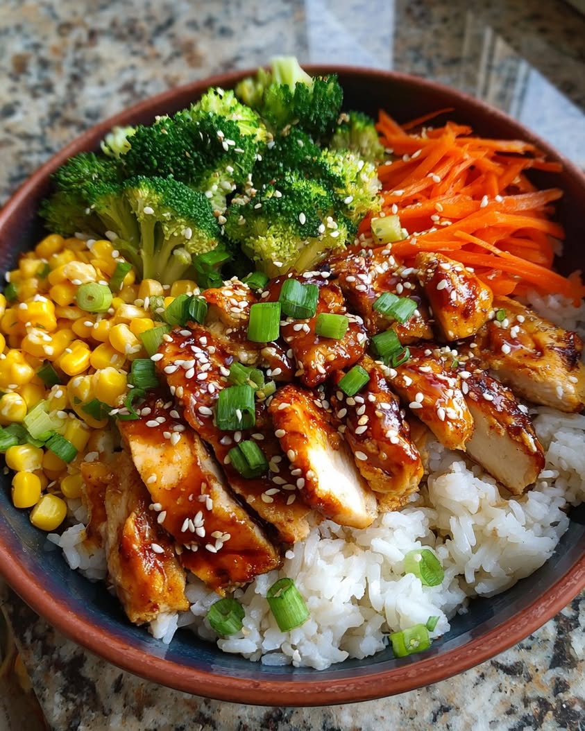 Honey Soy Chicken Rice Bowl with Veggie Toppings