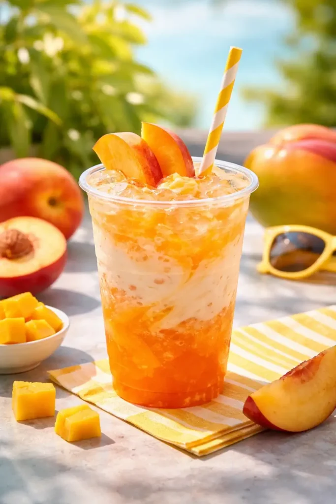 peach mango dirty soda serving