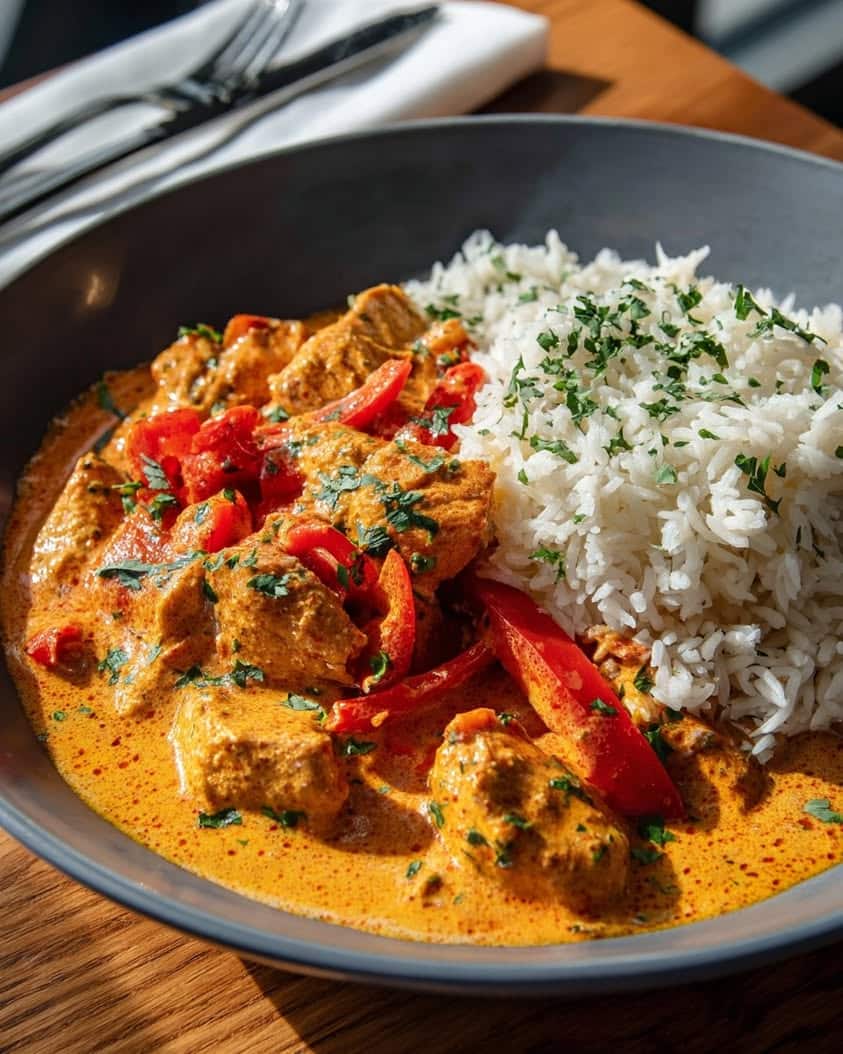 Ultimate Creamy Chicken Curry with Peppers and Rice