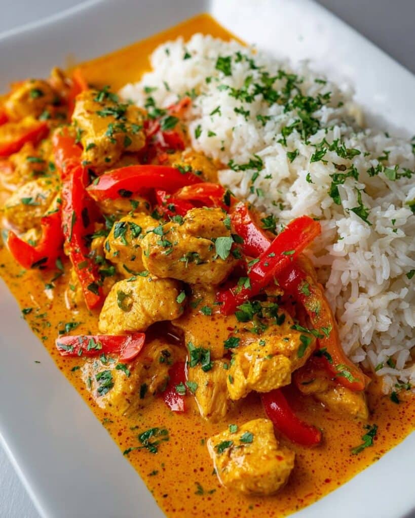 Creamy Chicken Curry Recipe with Fluffy Rice